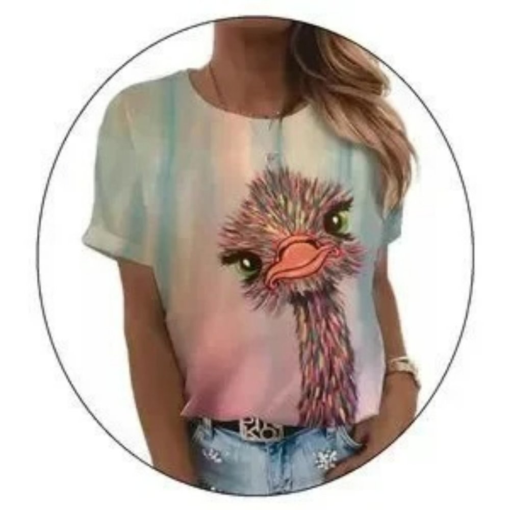 𝗣𝗟𝗨𝗦 𝗦𝗜𝗭𝗘 Super Cute Ostrich on Pastel Tee